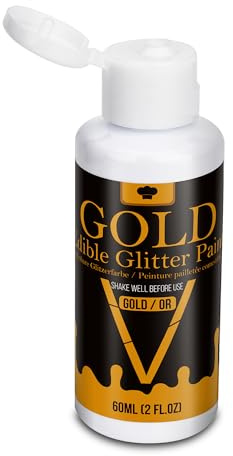 Edible Glitter Paint - 60ml Food Safe Edible Gold Paint for Cake Decorating, Chocolate, Cocktail, Cupcakes - Gold Food Coloring Liquid Luster Dust for Halloween Fondant, Drinks, Baking