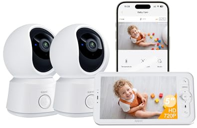 ARENTI Baby Monitor Video e Audio con 2 Telecamere 1080P, Telecamera Bambini con Monitor 5'', Rilevamento Intelligente, Audio Bidirezionale, Promemoria di Allattamento, Sensore di Temperatura