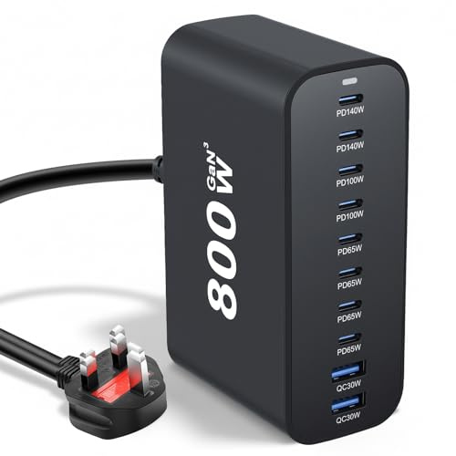 Gan Fast USB C Charging Station, 800W 10-Port USB C Charging Hub with 140W PD 100W PPS, Multi-Device Power Adapter Block for Laptop Phone Tablet Steam Deck
