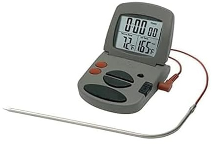Taylor Programmable with Timer Instant Read Wired Probe Digital, Meat, Food, Grill BBQ Cooking Kitchen Thermometer with Timer, Gray