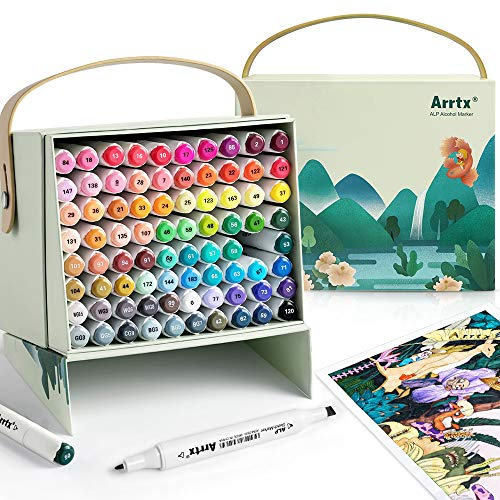 Arrtx Marker Stift mit 80 Farben, ALP Doppeltipps Graffiti Marker pen mit Tragebox für Entwürfe, Zeichnen, Skizzieren, Architektur, Anime, Kalligraphieren und Illustration