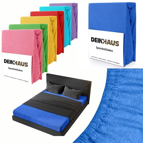 DH DEIN.HAUS Lenzuolo in spugna con angoli elasticizzati, 180 x 200 cm, in cotone, con elastico, morbido e facile da pulire, colore: blu scuro