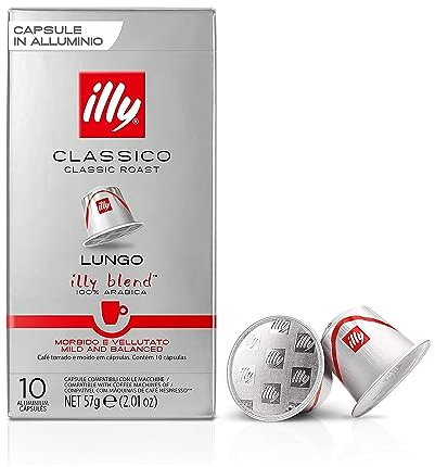 illy, Kompatible Aluminium-Kaffeekapseln CLASSICO Lungo, 100% Arabica mit Noten von Orangenblüten und Jasmin, Sanftes Aroma und Süßer Nachgeschmack, 10 Packungen mit 10 Kapseln (100 insgesamt)