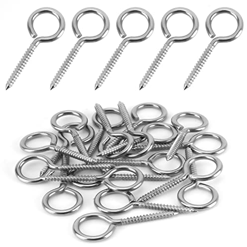 BELLE VOUS Lot de 20 Crochets à Vis en Acier Inoxydable - Vis Oeillet M4 Robuste de 5,3 cm - Crochets Métalliques Autotaraudants pour Hamacs, Yoga Aérien, Chaises Balançoires - Intérieur/Extérieur