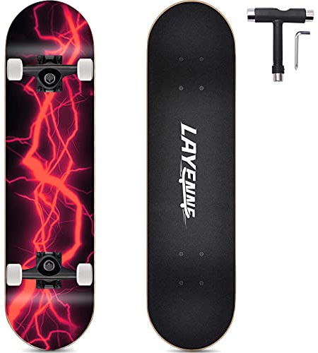 LAYENNE Skateboard, 31 * 8 Zoll Komplettes Skateboard, 7 Schichten Ahorn Skateboard Deck, ABEC-11 Halterung, Geeignet für Erwachsene, Anfänger, Jungen, Mädchen, Jugendliche und Kinder-red
