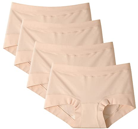 Serecofo Lot de 4 Culottes Femmes en Coton à Fibres Longues Slips Shorties Couverture Totale 34-48 Couleurs Unies sous-Vêtements Lingerie Féminine (46-48, 4 Chair Clair)