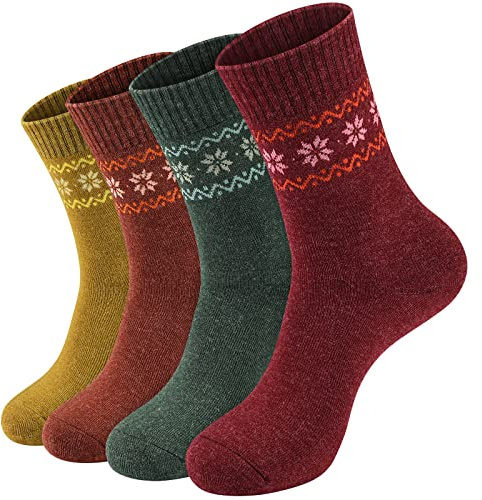 NinetoFiveLife Pack of 4 Womens Merino Wool Socks Winter Hiking Socks Knit Outdoor Recreation Socks Warm Soft and Comfortable