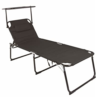 Spetebo XXL Aluminium Gartenliege mit Sonnendach - Schwarz - Sonnenliege gepolstert mit Kopfkissen - Relax Garten Sonnen Liege mit breiter Liegefläche Dach Kissen
