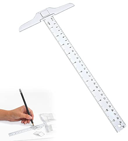 T Carré Plastique Transparent, T-Square Plastique, T-Règle Transparent, T Carré pour Dessin et Disposition Générale Travail École Bureau Maison Esquisse Outil de Mesure 30 cm