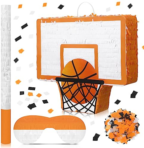 Seematn Basketball Piñata with Blindfold, Bat Stick and Confetti