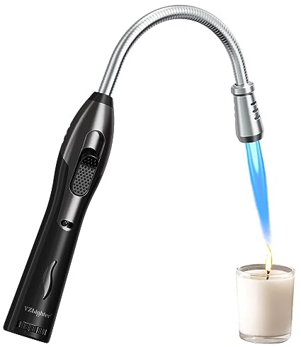 YZLighter Accendino a butano lungo per barbecue e camino, ricaricabile, antivento, con finestra visiva del carburante, flessibile, extra lungo, per campeggio e candele