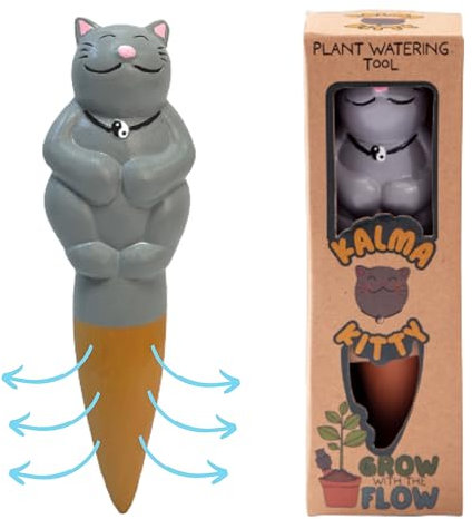 Boxer Gifts Grow With The Flow Kitty Terracotta Watering Spikes | Fun Houseplant Garden Automatic Watering Spikes for Holiday | Cute Birthday Christmas Secret Santa Gardening Gifts for Women Cat Lover