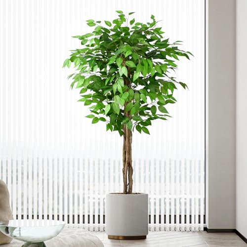 Keeplush Kunstpflanze Ficusbaum 150cm, Künstliche Pflanzen groß wie echt mit Stamm aus Naturholz, Kunstbaum groß für Wohnzimmer, Schlafzimmer, Büro, Garten