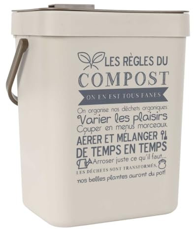 JE CHERCHE UNE IDEE - ME0020, Poubelle à Compost En Plastique Avec Accroche, Poubelle 5L à anse pour déchets à composter, Grande capacité de stockage, Facilité de transport