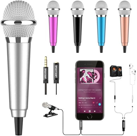 Wootrip Mini Microphone 3.5mm Portable Tiny Mic for Karaoke Video Recording Interviews Portable with Stand for Android iPhone(with 3.5mm Jack),Android,Tablet(Silver)