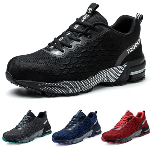 TQGOLD Chaussure de Securité Homme Femme Légère Chaussures de Travail Amorti Protection Embout en Acier Basket de Securite (Taille 46EU/Noir)