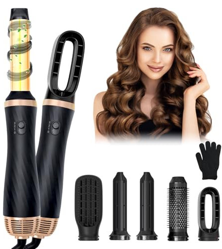 Anluomania Warmluftbürste Set, Airstyler Set 1000W, Air styler, Hair Styler mit 5 Ersatz, Haarstyler, Hairstyler, Airflow Lockenstab, Haartrockner, Föhnbürste für Glätten, Trocknen, Volumen, Locken