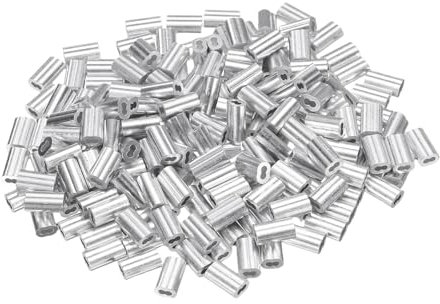 sourcing map 200Pcs Aluminum Crimping Loop Sleeve for 3/64 Diameter Wire Rope, Double Ferrule Aluminum Wire Rope Sleeve for Cable Line End