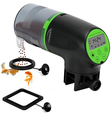 Podazz Alimentador automático de Peces para Acuario con Temporizador, Pantalla LCD, dispensador de Peces Ajustable de Gran Capacidad, alimentador operado para Dorados, Tortuga para Vacaciones