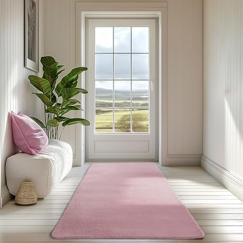 SIMPEX Alfombra Runner Rosa 80x150 cm Alfombra Lavable de Pelo Corto, Antideslizante y Suave, Diseño Monocromático Moderno para Dormitorio, Cocina y Pasillo