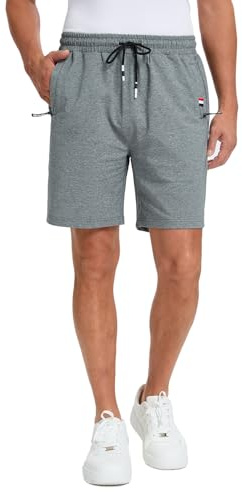 Short Sport Homme en Coton Été, Pantalon Court Doux et Respirant pour Le Jogging Yoga Fitness Gym D'entraînement Lounge, Bermuda Homme avec Poches (Gris Foncé, M)