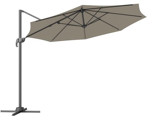 Outsunny 3 x 3(m) Cantilever Parasol with Cross Base, Garden Umbrella with 360° Rotation, Crank Handle and Tilt for Outdoor, Light Grey