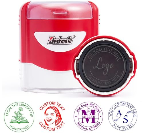 Tampon Encreur Personnalisable - Tampon Personnalisé avec Texte Logo - Tampon Auto-encreur professionnel Personnalisé pour Entreprise, Livres, Adresse, Enseignants - Rond 42mm