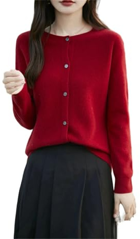 Cárdigan de manga larga para mujer, color liso, suave, casual, cárdigan suave y cálido, rojo cereza, L