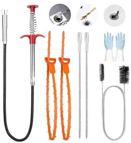 7 Piezas Desatascador Tuberias, Desatascador Tuberias Profesional con Accesorios, para Cocina, Baño, Alcantarillado(160CM)