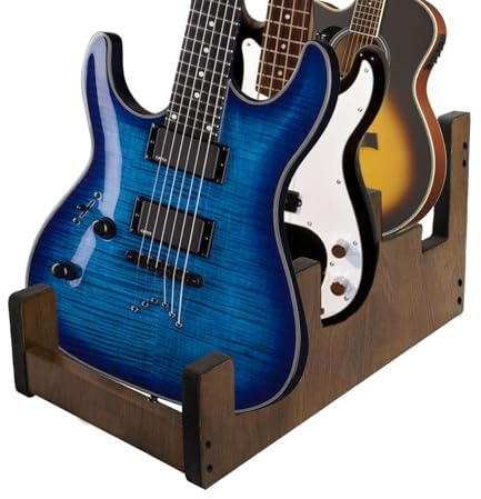 YCBTREE Gitarrställ trä för flera gitarrer, 3-hållare vadderat multi-gitarrstativ golv platsbesparande 3 gitarrer displayställ för hemmet studio scen (för 1 akustisk gitarr + 2 elgitarrer)