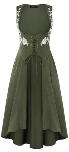 Scarlet Darkness Renaissance Hood Dress for Women Medieval Costume Underbust Pirate Dresses with Pockets Olive Green 2XL