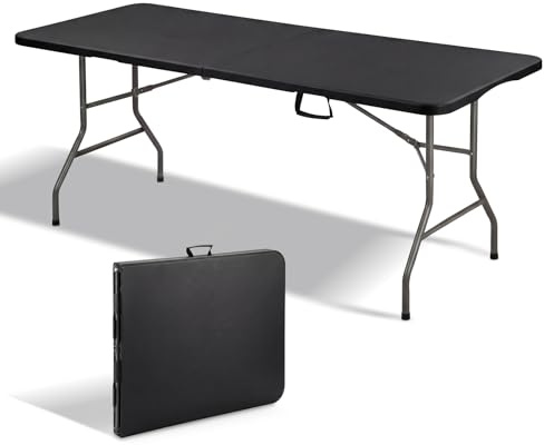 TEENO Tavolo pieghevole 180 x 74 x 74 cm | rettangolare nero | tavolo pieghevole esterno 6 oro 8 posti | con serratura di sicurezza | HDPE | tavolo da giardino pieghevole perfetto per credenze, feste