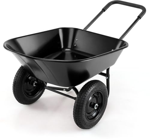 TANTASK - Carretilla de jardín con 2 ruedas, 78 L, con función basculante, estructura de metal, capacidad de carga de 100 kg, carretilla de jardín, carretilla de transporte, para jardín y patio (negro