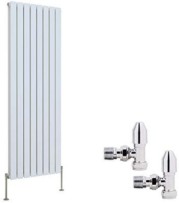 NRG 1600 x 544 mm Vertical Column Radiator Gloss White Double Flat Panel | Designer Radiator Bathroom Central Heating | with One Pair of Free Modern Angle Valves
