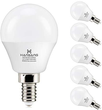 hansang Lampadina a LED da 6 Watt, attacco a vite E12, candelabra, rotonda, 600 lumen, luce bianca calda, 2700 k