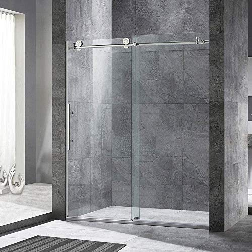 Woodbridge Frameless Sliding Shower Door, 56 - 60 Width, 76 Height, 3/8 (10 mm) Clear Tempered Glass,Chrome Finish, MBSDC6076-C (MBSDC6076 -C)