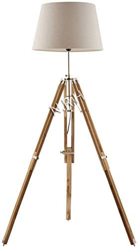 Lámpara de pie náutica de madera natural, trípode para decoración del hogar y la oficina (sin sombra)