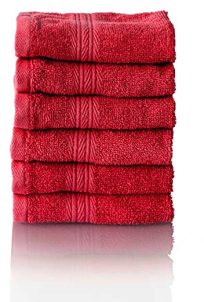 ALCLEAR - Lot de Serviettes éponge de qualité supérieure, Gamme Disponible en 6 Coloris et 5 Tailles, Coloris : Rouge, 6 Serviettes invités de 30 x 30 cm, Oeko-Tex Standard 100