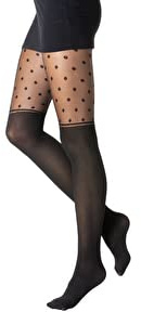 Gi&Gi Medias de Moda para Mujer, Diseño de Corazón Negro, Pantis Semi Transparentes, Estilo Mock Over-Knee (FR/ES, Letras, L, XL, Regular, Regular, negro con lunares)