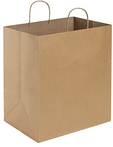BagDream Kraft Paper Bags 14x10x15.75 Ultra Wide Large Paper Gift Bags with Handles for Takeouts, Parties, Shopping, Food Packing, Recyclable Food Service Bags Brown 25 Count Paper Grocery Sacks
