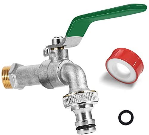 SPGOOD Garten Wasserhahn, Premium Wasserhahn 1/2 Zoll aus Messing Rost-und Frostsicher, mit Schlauchanschluss, 1 x Rollendichtband, für Garten, Waschmaschine, Zuhause oder Industrie(Grün)