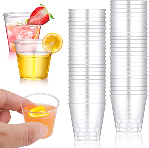 Hejo 50PCS Plastic Shot Glasses, Reusable Shot Glasses 30ml-1oz, Stronge Shatterproof Crystal Clear Shot Glasses Plastic for Party, Wedding, Festival, BBQ, Games, Jelly Cup