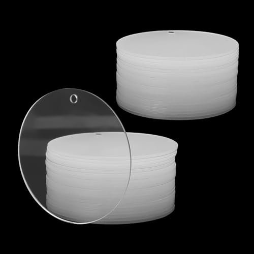 LEXININ 60 PCS 3 Inch/7.6cm Acrylic Circle Blanks with Hole, Clear Acrylic Discs for DIY Keychain, Arts Crafts
