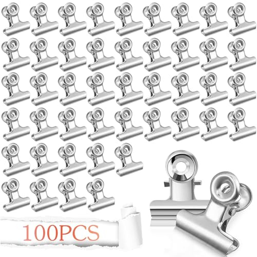 100 stycken 22 mm små bulldog gem små bulldogg klämmor brevklämma metall gångjärn klämmor bindare klämmor, för konst och hantverk, ritningar, foton (silver 100)