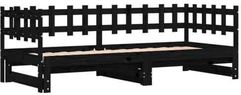 vidaXL Sofá Cama Extraíble, Estructura de Cama, Somier de Invitados, Cama Extensible para Dormitorio Salón, Madera Maciza de Pino Negro 2X(80x200) cm