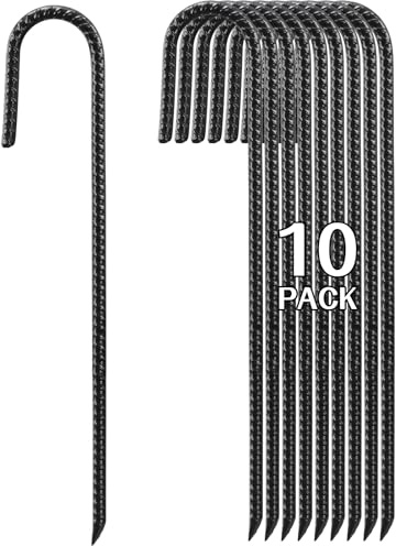 Estacas de Refuerzo de 40 cm de Alta Resistencia, Paquete de 10 estacas de Tienda en Forma de J, estacas de Anclaje al Suelo para Plantas de paisajismo Valla de Tubo de Tela, Negro