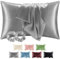 BEDELITE Satin Kissenbezug 50x80 Grau - Kopfkissenbezug 2er Set Weich wie Seidenkissenbezug 50 x 80 Sommer mit 2 Haargummis für Haar und Haut, Similar to Silk Pillowcase Pillow Cover