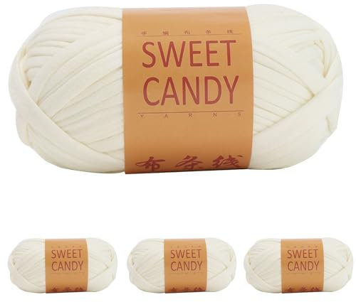 Yixinly 400 g Band für Häkeltaschen, Garn für Handtaschen, Häkelgarn, Gurtband für Taschen, Häkelgarn für Tasche, Korb, Decke, Heimdekoration 4 x 100 g (Milchweiß)