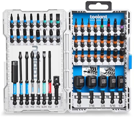 toolant Impact Driver Bit Set,52-Piece S2 Steel Screwdriver Bit Set,Hex,Torx,Phillips,Slotted,Square Bits and Nut Driver with Case