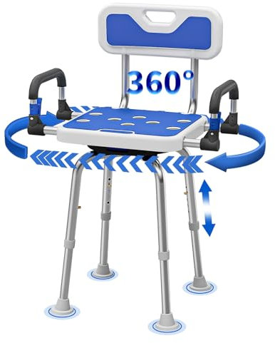 Heavy Duty 500 lbs Swive Shower Chair for Seniors Elderly Disabled or Bariatric Adults with Arms and Back Bench Seat for Inside Shower Stall and Bathroom Bath Tub Seats Adjustable Stool